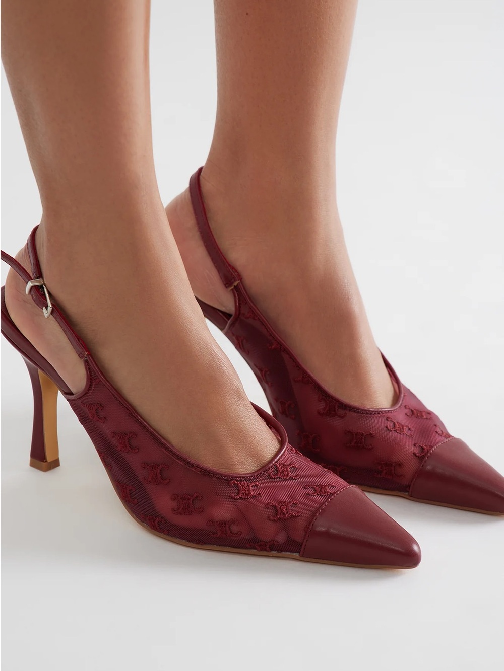 Women's fashion nova Burgundy Slingback Pointed-Toe Heels